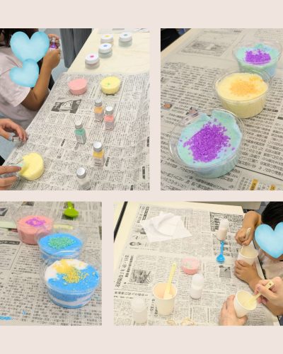 あづま総合体育館で親子バスボムづくり