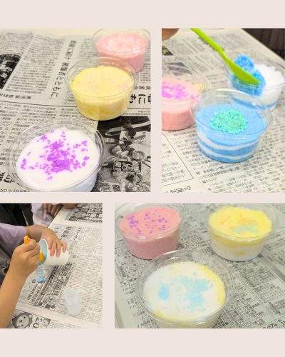 あづま総合体育館で親子バスボムづくり